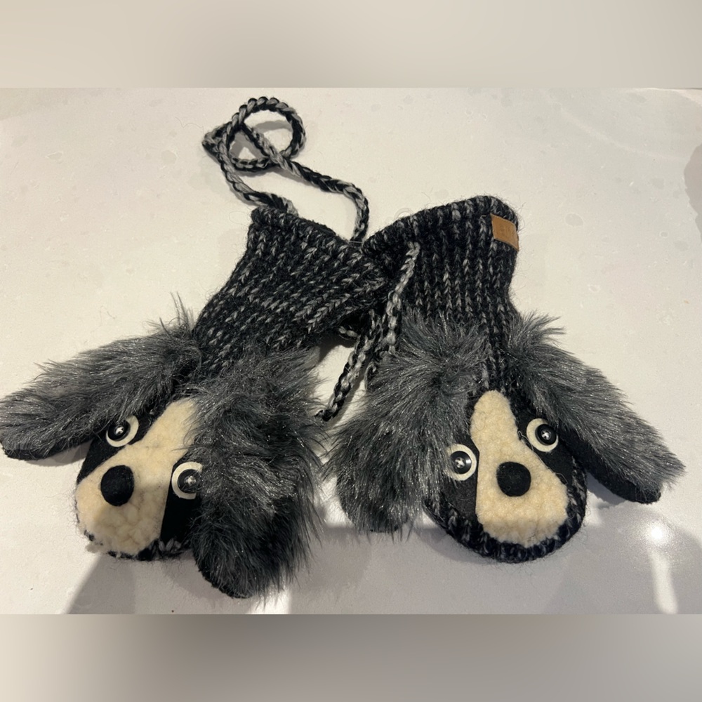 Ark Black and Gray Kids puppy Mittens 2-4t